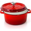 NutriChef Casseruola in Ghisa da 5 Litri, Forno Olandese Antiaderente in Rivestimento Smaltato con Coperchio, Rotonda Cocotte per Cuocere con Ricette, Adatta a Piani di Cottura e Forni a Induzione