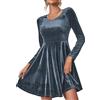 Zeagoo Vestito Donna Invernale Velluto Abito Natalizio Elegante Manica Lunga Girocollo Capodanno Dress Abiti da Sera Autunno Inverno Cerimonia Cocktail Vintage Festa Sera Grigio Scuro L