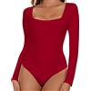 SHAPERIN Body Manica Lunga Donna Collo Quadrato Bodysuit Tops Elegante Long Sleeve Body Suits Square Neck Women Sexy Rosso 1# M