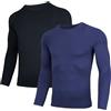 AMZSPORT 2 Pezzi Maglia Termica Compressione Uomo Manica Lunga Fitness T-Shirts Sport Baselayer Asciugatura Rapida Camicia, NeroBlu S