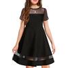 Arshiner Ragazze Abito da Festa Estivo Bambini Abito A-Line Elegante Vestito Moda Casual Abiti Manica Corta per Ragazze 12-13 Anni Nero