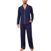 Bresdk Pigiama Aperto Davanti Uomo Invernale Cotone Caldo Manica Lunga Pigiami Lunghi Aperti Abbigliamento da Casa Ospedale, Blu Navy, XXL