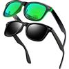 KANASTAL Occhiali da Sole Verdi Specchio Specchiati Neri Scuri Uomo Donna Polarizzati Vintage Quadrati Retro 2 Paia UV400 Black Green Sunglasses per Viaggio Shopping -Nero Opaco + Verde