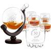 Maverton Decanter per Whisky in vetro - incisione personalizzata - Caraffa a forma di mappamondo da 850 ml + 6 Set bicchieri whisky - idee regalo per anniversario per coppia - senza fine