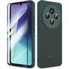 SMYTU Cover per Xiaomi Redmi 14C 6,88 Pollici con Vetro Temperato,Custodia Opaca Hard PC Glassata Traslucida Retro Resistente ai Graffi Silicone Antiurto Protettiva Case - Verde scuro