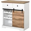HOMCOM Credenza con 2 Cassetti, Ripiani Aperti e Portabottiglie, Credenza da Cucina Rustica in Legno e Metallo, 80x39x86 cm, Bianco e Color Legno