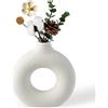 BASVII vaso decorativo da interno, Vasi Decorativi Interno Moderni a Forma di Ciambella, Vaso Ceramica Bianco per Fiori Secchi, Perfetto per Decorare Soggiorno, Camera, Ufficio (S)