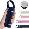 Exllena Borraccia Termica Piccola 200 ml con Rivestimento in Ceramica - Mini Borraccia Termica Compatto, Manico Regolabile e Coperchio Antigoccia - Perfetta per Sport, Viaggi e Uso Quotidiano(Blu)