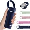 Exllena Borraccia Termica Piccola 200ml con Manico Regolabile- Mini Borraccia Termica con Coperchio in Acciaio Inox - Design Compatto e Portatile - Ideale per Sport, Viaggi e Bambini(Blu Scuro)
