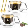 ecooe 120ml Tazza da Caffè in Doppio Vetro Set di 2 Bicchieri Espresso Doppia Parete con Manico per Tè, Latte, Regalo di Compleanno per un Amico dei Genitori