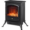 HOMCOM Camino Elettrico da Terra con Effetto Fiamma Potenza 1000W /2000W in ABS e Vetro, 45x28x54cm, Nero