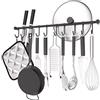 OKEPOO Wall Mounted Utensil Holder, Stainless Steel 20 inch Hook Bar Utensils with 10 Pcs Noiseless Sliding Hooks, Spoon Rack Hanger Bar Tool Organizer for Kitchen. (Black)