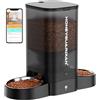 HoneyGuaridan 5L Distributore Automatico Cibo Gatti Doppio Ciotole con Sensore Movimento, 2.4G WiFi Dispenser Crocchette Gatto e Cani, 6 Pasti al Giorno, Controllo remoto tramite APP