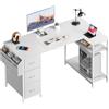 SOLAVERO Scrivania Angolare 140 x 80 cm, Scrivania a L con 3 Cassetti, Tavolo Computer con Borsa Portaoggetti, Ripiani regolabili, per Ufficio, Studio and Soggiorno, Tavolo Gaming Bianco
