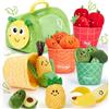 hahaland Giochi Montessori 6 9 12 Mesi, 17 in 1 Peluche Frutta e Verdura | con Borsa e Cestino, Giocattolo Educativi Sensoriali, Regalo Bimbo Bimba