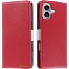 Butnyeoe Cover per iPhone 16 Case,Custodia iPhone 16 Libro,Trama Litchi PU Pelle Protettiva Portafoglio Flip/Folio Wallet Case Con Slot per Schede e Magnetica Supporto,Rosso