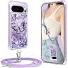 XCYYOO Cover per Google Pixel 10 Pro XL con Cordino,Custodia per Google Pixel 10 Pro XL con Tracolla Collana Silicone Trasparente,Antiurto Glitterato Cellulare Protettiva Case - Viola