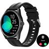 HUAKUA Smartwatch Uomo Chiamate e WhatsApp Rotondo Orologio Smart Watch Fitness con Risposta Chiamate Bluetooth Contapassi da polso Cardiofrequenzimetro Saturimetro Impermeabile per Andorid iOS Nero