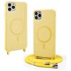 CUZZCASE Cover compatibile con iPhone 11 Pro(5.8),Cover Magnetica[Compatibile con MagSafe],Bumper con Laccio,regolabile Lanyard TPU Corda Silicone Case-giallo