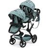 Bayer Design 26758AA Carrozzina per bambole gemelle Twin Xeo, manico regolabile, borsa, verde, stelle