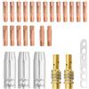Godneei 26 Pezzi Saldatura Torcia Contatto Ugello Gas, MIG15AK Accessori, 20 Ugelli a Filo da 0,8 mm, 1,0 mm, 1,2 mm, 3 Ugelli a Gas, 2 Portaugelli con Molle di Ritegno, 1 Chiave di Serraggio