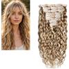 Larafona Extension con clip in capelli veri 9A ricci Balayage marrone Highlights Blond, Virgin Remy Human Hair Extension P8/613# 18inch/45cm