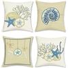 COZZSNUGE Federe Cuscini Nautico Costiero Estate Beige Blu Stella Marina Conchiglia Poliestere Federe Cuscino Decorativi per Divano Letto Casa Terrazza 45 x 45 cm Set di 4