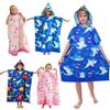 BITOYO Asciugamano Poncho da Bambino, Poncho da Bagno Telo da Spiaggia per Bambini Extra Large Teli Mare in Microfibra Accappatoio con Cappuccio per Bambine e Bambini, Altezza 120-170 cm (Squalo)