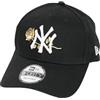 New Era Cappello 9FORTY Nero con Ricamo Rosa Logo NY, Colore:Nero, Taglia:One Size