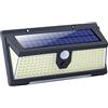 Mediawave Store - Lampada Da Esterni Led Bianchi Faro Con Pannello Solare E Sensore Di Movimento, Faretto con Pannello Solare, Luce per Esterni, 3 Modalità, Applique, Giardino, Terrazzo, Cortile