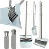 YORK Set Scopa e Paletta con Manico Lungo Kit Pulizia Pavimenti con Denti Pulitori per Setole Alzapovere Verticale Leggero per Interni ed Esterni Set Scopa e Raccoglitore Igienico Colore Verde Menta