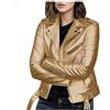 Cicilin Giacca corta in finta pelle per moto e bike, giacca da donna bomber Jacket in finta pelle, oro, 4XL