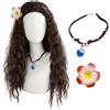 FOUNSHO Costume da Principessa Parrucca con Fiore e Collana Per Bambini Adulti, Cosplay Accessori Feste di Parrucca Principessa Bambina Donna Lunga Parrucche Riccia Marrone per Halloween (Marrone)