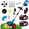 Xbzzgmg Decespugliatore elettrico 21 V taglio bordo senza fili con batteria 4.0 AH e 3 tipi di lame decespugliatore a batteria, diametro di taglio 20 cm leggero a basso rumore per giardino potatura