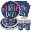 PARTY GO Set di stoviglie per festa, 96 pezzi, colore blu, per bambini, per compleanni, set include piatti di carta, tovaglioli, posate per festa compleanni, decorazioni per bambini