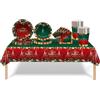 COSORO 69 Pezzi Set Stoviglie per Feste di Natale,Rosso Verde Piatti Tazze Asciugamani di Carta Tovaglia Plastica Stoviglie Monouso Biodegradabili,Decorazione Desktop per Feste di Compleanno,Natale