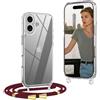 OLEPHY Trasparente Cover con Cordino per iPhone 17 6,3'', VinoRosso | Custodia con Collana, Regolabile e Rimovibile,[Antiurto] [AntiGraffio] Case con Laccio Tracolla,