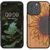 kwmobile Custodia Compatibile con iPhone 15 PRO Max Cover - Back Case in Legno con Bumper in Silicone TPU - Sunflower Giallo/Marrone Scuro/Marrone Chiaro