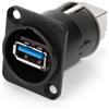 Velleman Neutrik Cambia genere USB 3.0 reversibile con porte di tipo A e B, alloggiamento nero a D per montaggio a pannello per l'uso in apparecchiature audio, pannelli di permutazione, rack per server e