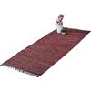 Relaxdays Tappeto in Cotone e Pelle con Frange, 80 x 200 cm, per Salotto e Camere da Letto, Runner Antiscivolo, Rosso, Vera