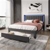 BRILVERDE Letto imbottito 160 x 200 cm, letto matrimoniale con spazio di archiviazione, testiera LED con funzione di ricarica USB, letto per ragazzi, in lino, grigio scuro (160 x 200 cm)
