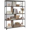 HOMCOM Libreria Scaffale Industriale a 5 Livelli con 2 Porte Scorrevoli, Libreria Portaoggetti in Legno e Acciaio, per Soggiorno, Camera da Letto e Ufficio, 120x30x161 cm, Nero e Grigio