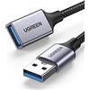 UGREEN Cavo Prolunga USB 3.0 Nylon Maschio A Femmina A Alluminio 5Gbps per Computer, Disco Rigido Esterno, Stampante, Mouse, Tastiera, Hub, Pendrive (0.5M)