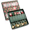 FRUHLING Set di 6 cucchiai di Natale in acciaio inox, cucchiaini da caffè, forchette da dessert, cucchiaini da tè, posate con confezione regalo, 3 cucchiai, 3 forchette (oro)