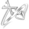 SILBERTALE Anelli iniziali in argento Sterling 925 A-Z per donne, anello a cuore regolabile, impilabile, per promessa, anelli pollice, gioielli alla moda con confezione regalo