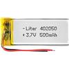 Liter energy battery Batteria 402050 LiPo 3.7V 500mAh 1.85Wh 1S 5C Liter Energy Battery per l'elettronica Ricaricabile Telefono Portatile Smartwatch Orologio GPS - Non adatto per Radiocomando 52x20x4mm (500mAh|402050)