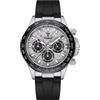 TYBERLEY Orologio da polso al quarzo da uomo, classico, 42 mm, impermeabile, cinturino in gomma, luminoso, multifunzione, cronografo, Grigio meteorite, Classico
