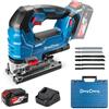Dong Cheng Seghetto Alternativo 18V Senza Spazzole | Pendolo 800-3500 SPM | Taglio 0-45° | 6 Velocità | Con Doppio LED, Soffiatore, Batteria 4Ah, Caricabatteria, 6 Lame & Valigetta