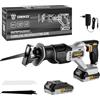 DEKOPRO Sega a gattuccio batteria: DEKOPRO 20V seghetto alternativo con batteria 2.0Ah e 2 lamine, 0-3200SPM, pinza rapida, LED, cambio lama senza strumenti, gattuccio elettrico per taglio di legno e metallo