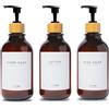 MaisoNovo Bottiglie ricaricabili per shampoo e balsamo da | 500 ml Set di 3 bottiglie di plastica color ambra Pompe nere in bambù
